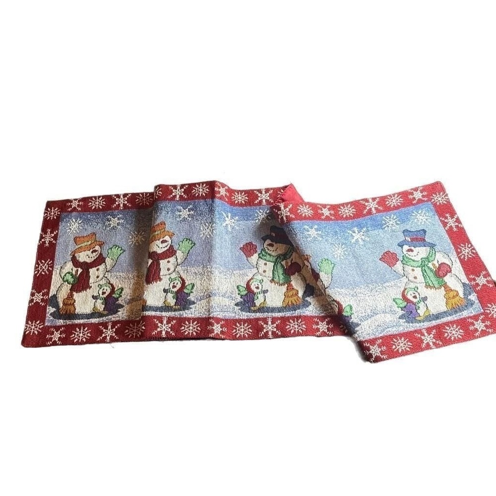 Vintage Christmas Snowman Tapestry Table Runner 52"x13"